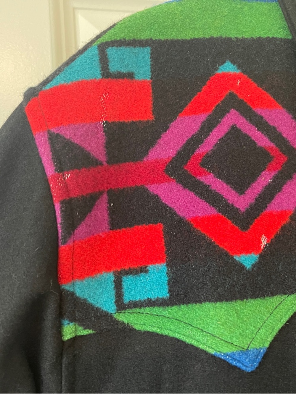 {Pendleton} Vintage XL Wool Aztec Collar Black Multicolor Zip Jacket - Picture 9 of 10